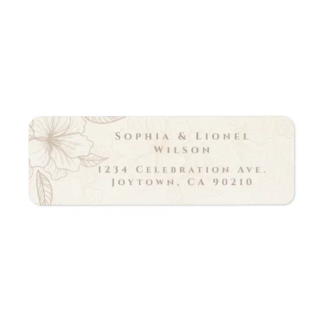 Elegant Minimalist Off White Floral Wedding Label