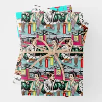Retro 50's Diner Nostalgic Birthday Wrapping Paper Sheets