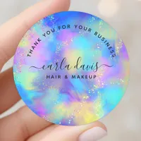 Holographic Sparkle Opal Iridescent Thank You Classic Round Sticker