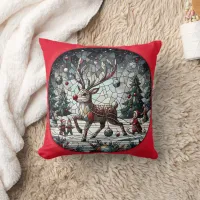 Reindeer dances in a winter wonderland throw pillow