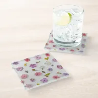 Pretty Floral Blossoms, Unique Photo Mock-up Style Glass Coaster