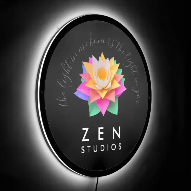 Elegant Multi-Colored Lotus Flower on Black LED Sign