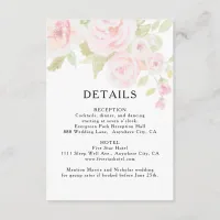 Blush Pink Rose Floral Watercolor Wedding Details  Enclosure Card