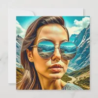 Beautiful Woman in Sunglasses Mountain Reflectoin