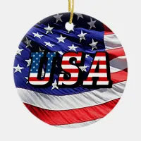 USA - American Flag Ceramic Rd Christmas Ornament
