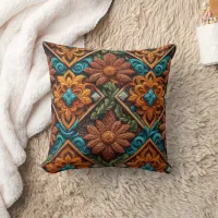 Intricate floral carvings in warm hues throw pillow