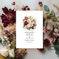 Burgundy, Ivory, and Sage Floral Wedding Invitation