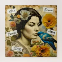 Beautiful Vintage Woman with Bluebird  Jigsaw Puzzle