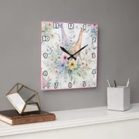 Giraffes in a colorful African landscape Square Wall Clock