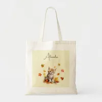 Cute Orange Tabby Kitten in Fall Leaves Tote Bag