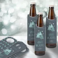 Christmas Trees and Snowflakes Teal ID863 Bottle Hanger Tag