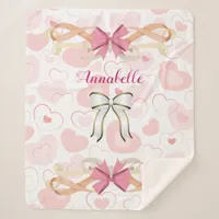 Pastel Hearts with Victorian Ribbon Personalize Sherpa Blanket