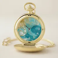 Beachy Blue Sandy Brown Digital Fluid Art Pocket Watch