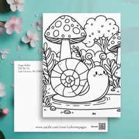 Cute Snail and Mushrooms | Color Me  Postcard