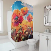 Elegant Poppy Blossom Shower Curtain