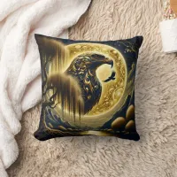 Eagle Perched Under Golden Moonlight Throw Pillow