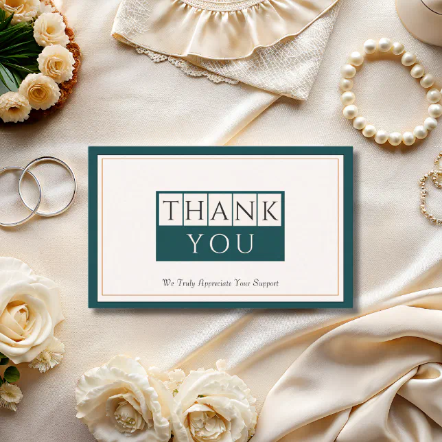 Classy Teal Ivory Thank You Business Card