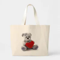 Grey Bear With Heart Large Tote Bag