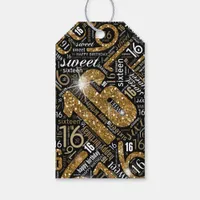 Sweet Sixteen Sparkle Word Cloud Gold ID265 Gift Tags