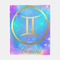 Zodiac Sign Gemini Gold, Colorful Background | Fleece Blanket