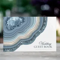 Agate Geode Glitter Wedding Dusty Blue ID647 Guest Book