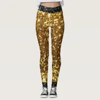 Gold and Black Faux Glitter Leggings