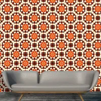 Red Black Geometric Hexagons with Floral Accents Wallpaper