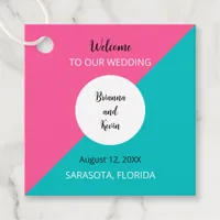 Geometric Pink Aqua Wedding Welcome Favor Tags