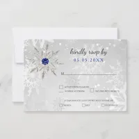 silver Royal Blue snowflakes winter wedding rsvp