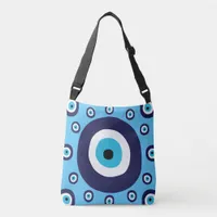 Mediterranean Blue Protective Nazar Evil Eye Print Crossbody Bag