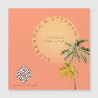 Tropical Beach Sunset & Palm Trees Minimal Wedding Magnetic Invitation