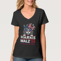 Cute Patriotic Harris Walz 2024 Cat T-Shirt