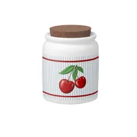 Red Cherries on Blue Stripes Graphic Pattern Candy Jar