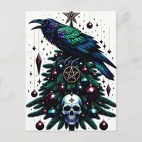 Gothic Christmas/Yule Raven and Pentagram Skull Postcard