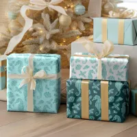 Aqua Blue Christmas Coastal Glitter Seahorses  Wrapping Paper Sheets