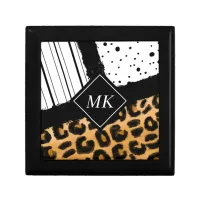 Leopard and Black and White Polka Dots Monogrammed Gift Box