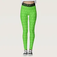 Geometric Zigzag Pattern Lime Green Name Yoga Leggings