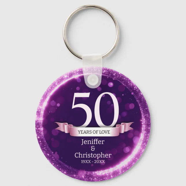 Purple Glitter Edit Year Wedding Anniversary Keychain