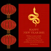 Red Year Of The Snake Gold Chinese New Year 2025 Holiday Card