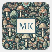 Vintage Colored Butterflies, Mushrooms and Foliage Square Sticker