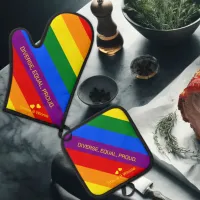 'Diverse, Equal, Proud.' LGBT Rainbow Flag Pride Oven Mitt & Pot Holder Set