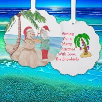 Snowbird Christmas | Funny Santa decorating Palm  Ornament Card