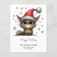 Cute Cat in a Santa Hat Happy Holidays Postcard