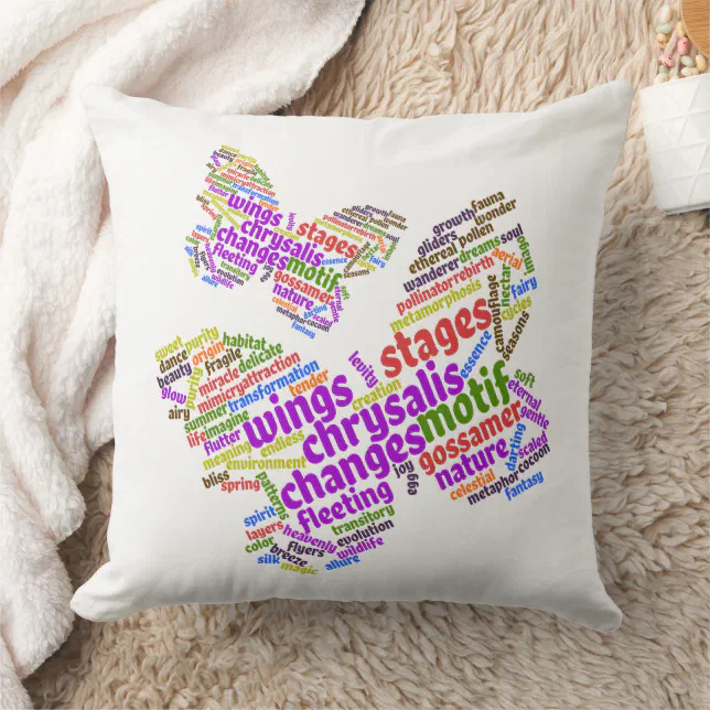 Inspirational Elegant Butterfly Tag Cloud Throw Pillow