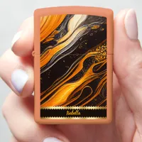 Gold and orange waves on dark canvas zippo lighter