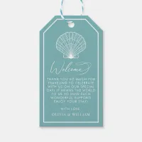 Light Teal Seashell Beach Elegant Wedding Welcome Gift Tags