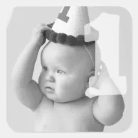 Square Personalize Photo Baby One Year Old Sticker