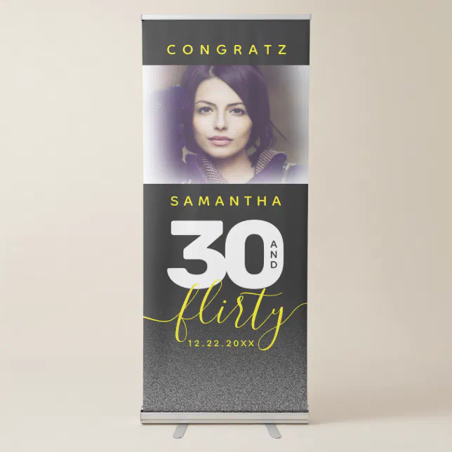 Modern Girly Bright Yellow 30 and Flirty Retractable Banner