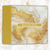 Modern Gold & White Agate Geode Monogram |  3 Ring Binder