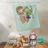  Sweet Teddy Bear and Girl in Teal blue Baby Blanket